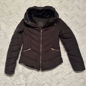 Zara Hideaway Hood Black Zip Up Puffer Coat